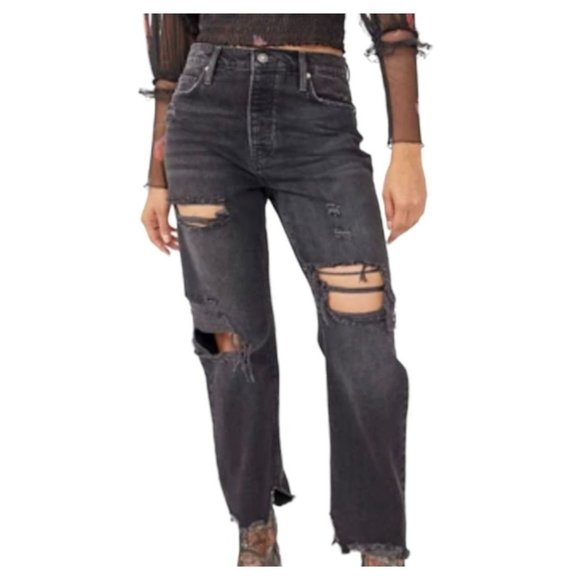 Free People Denim - We The Free Crvy High-Rise, Straight Shooter Jean- Black (OB1290332)- Size 33